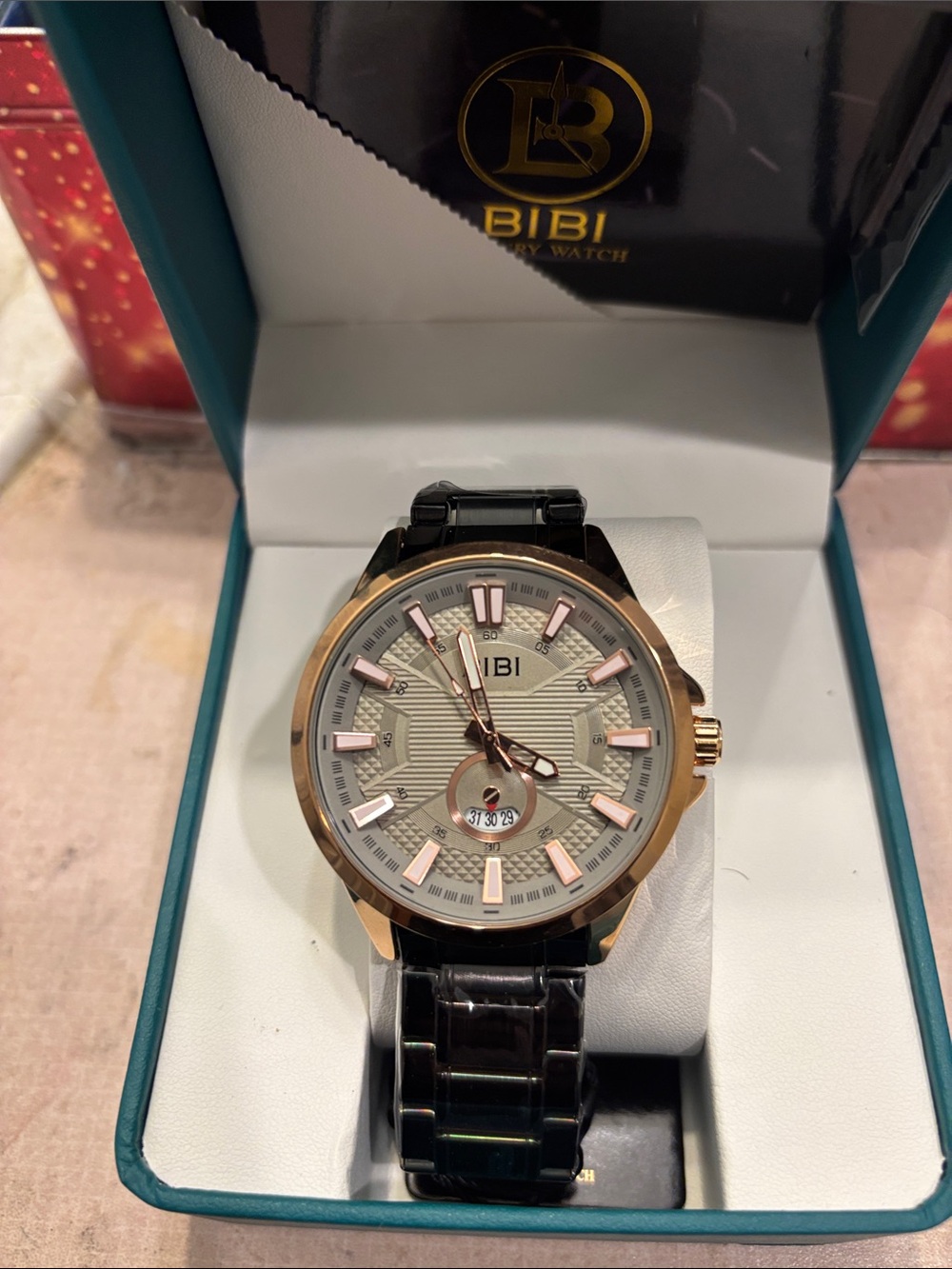 BiBi Men's Two-Tone Black and Rose Gold Stainless Watch